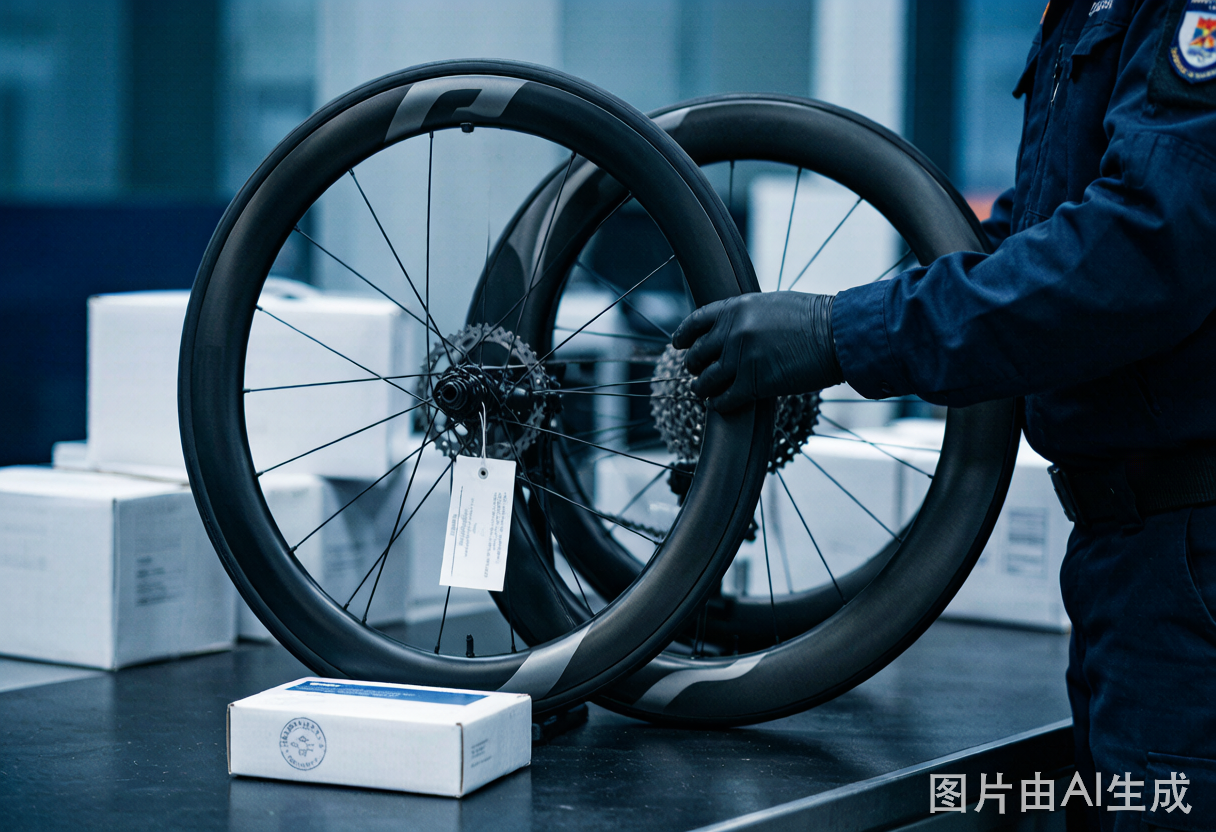 荷兰专业自行车碳纤维轮组在海关查验台上等待清关