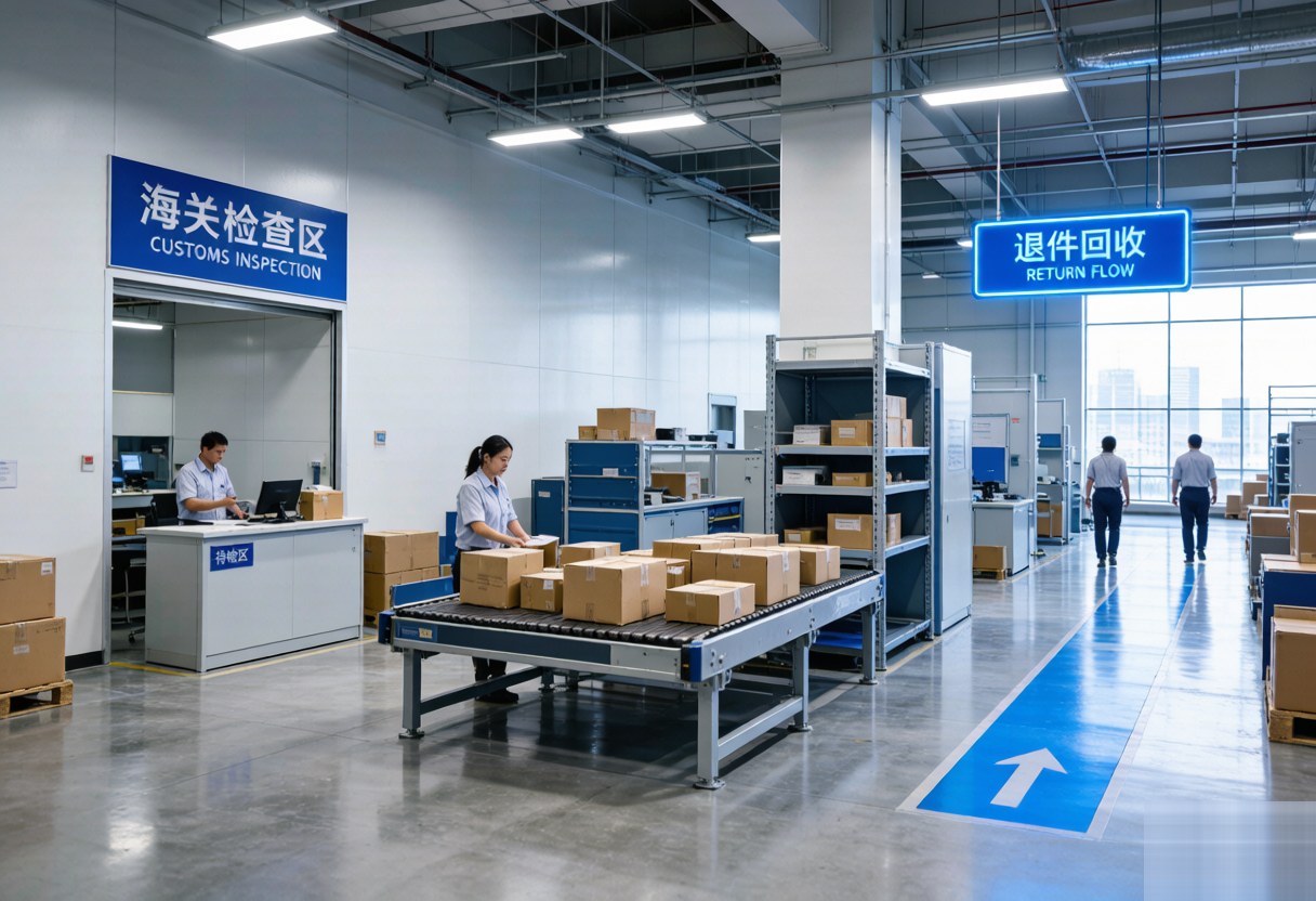 跨境电商退运物流场景示意：包裹清关与退运流程